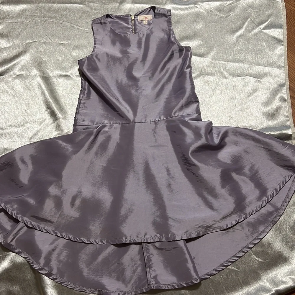 GB Girls Purple Satin Taffeta High Low Drop Waist W/Pockets Dress Size 12